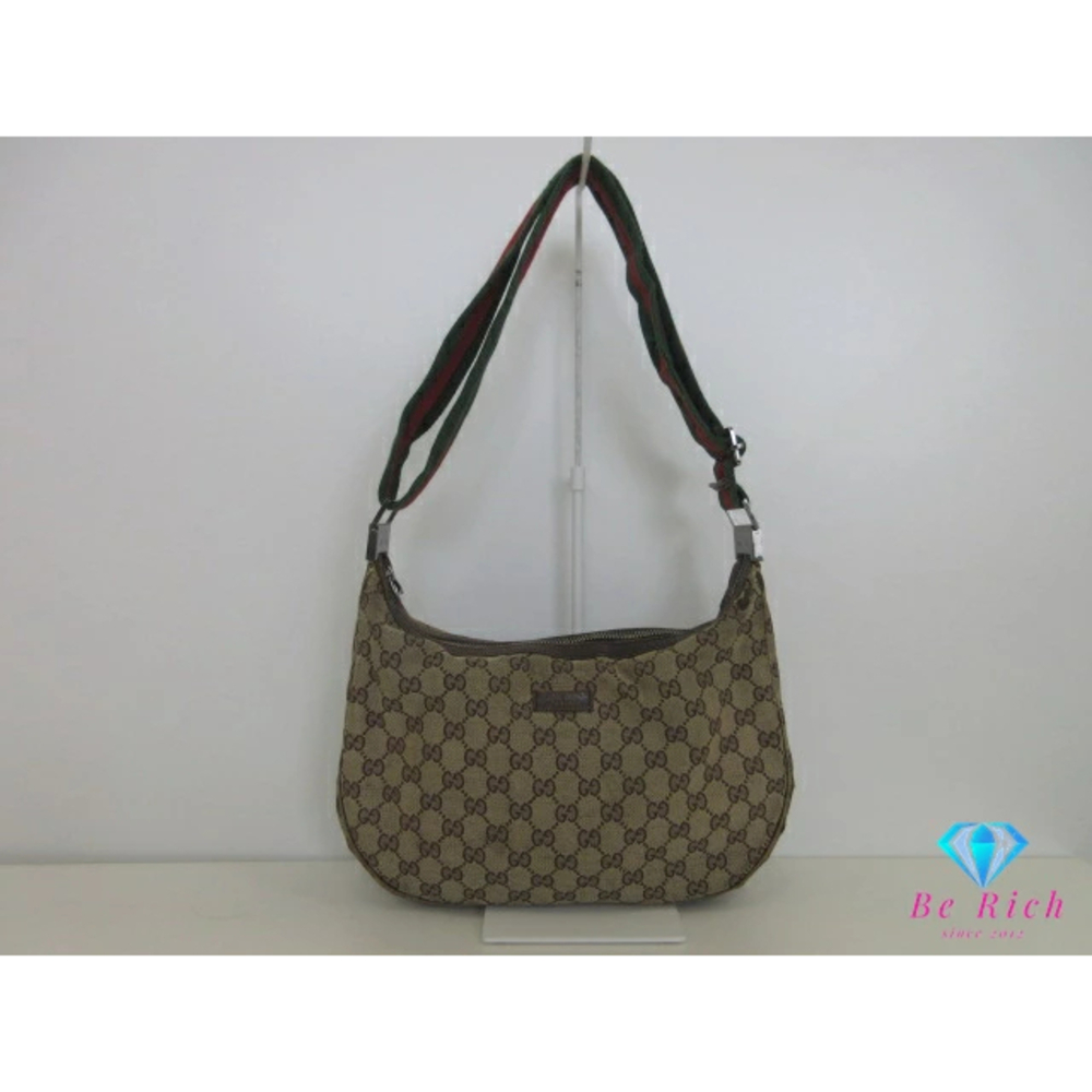 Gucci Shoulder Bag GG Beige Brown Canvas Leather Hobo Cloth Body